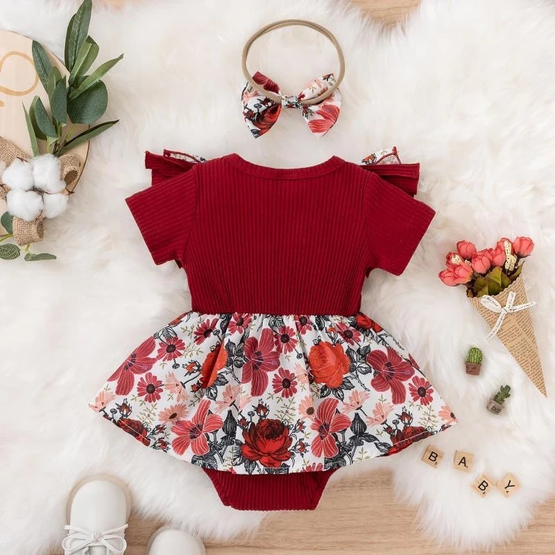 Summer Baby Girl Dress With Bowknot Striped Jumpsuit Cotton Dress For Newborn Floral Clothes Baby Crawling Clothes - TiniLoom