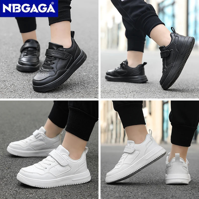Children Sneaker Boys Casual Shoes Black Leather Flat Student Walking Shoes Non-slip Girl Lightweight Sports Tennis Footwear - TiniLoom