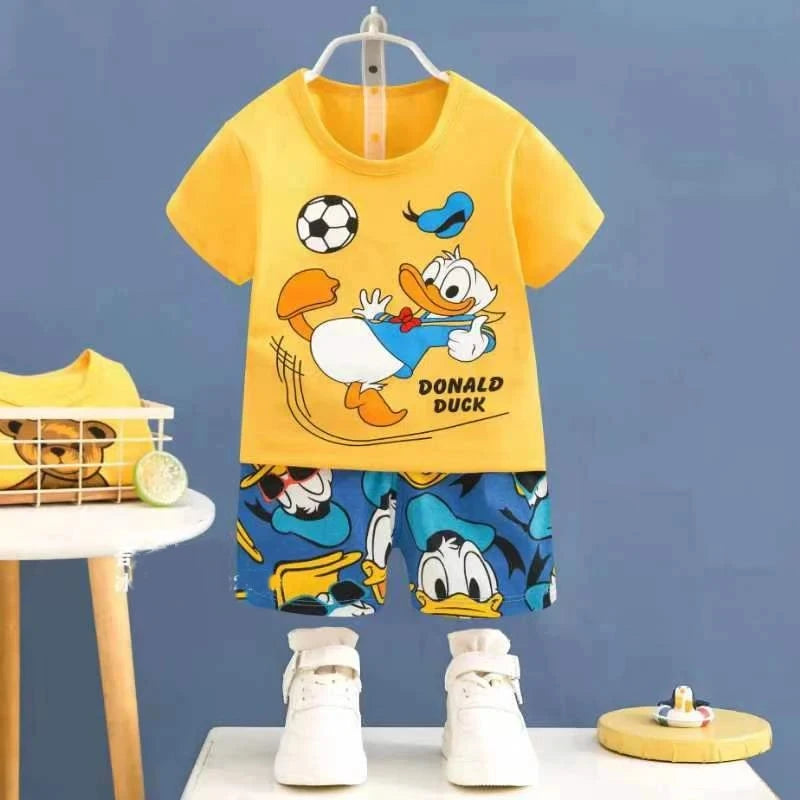 Summer cartoon T-shirt Shorts Children's boys Set Cotton Tees Pants Leisure Boys And Girls Babies Clothes Casual 2pcs - TiniLoom