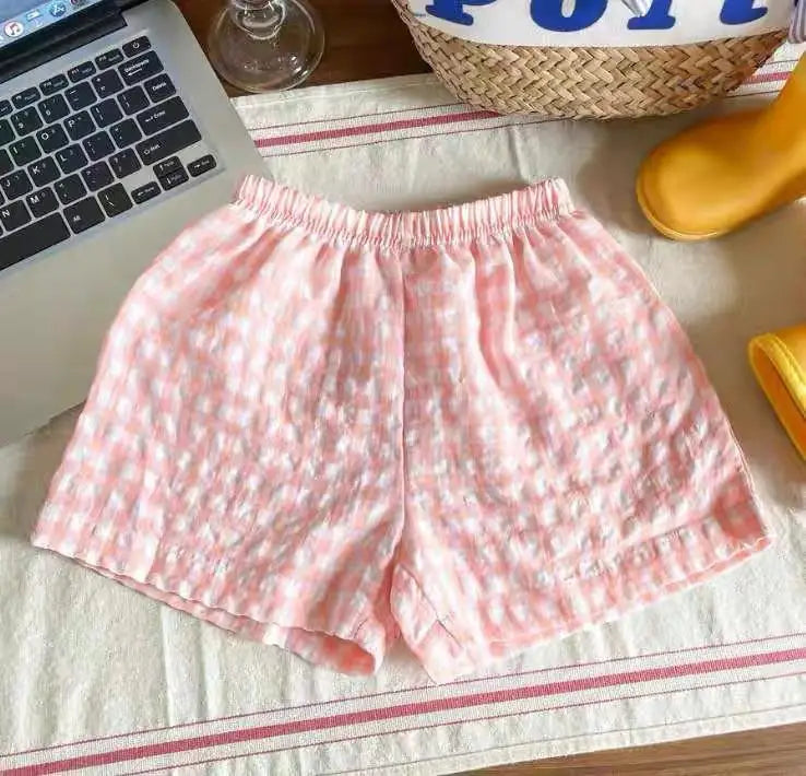 Child Plaid Shorts New Style Casual Sports Pants Loose Thin Versatile Home Pants Summer Boys Girls Cute Fashion Beach Shorts - TiniLoom