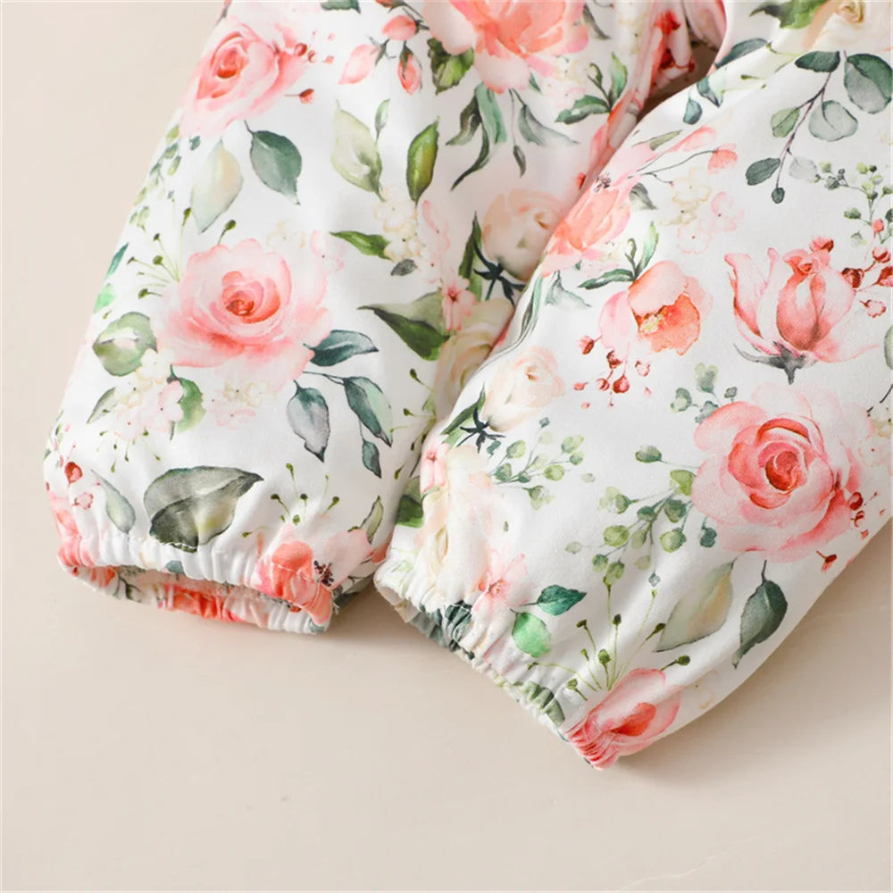 3PCS Baby Girl Clothes Set Long Sleeve Romper Top+Flowers Pant+Headband Spring&Autumn Lovely Outfit for Toddler Girl 0-18 Months - TiniLoom