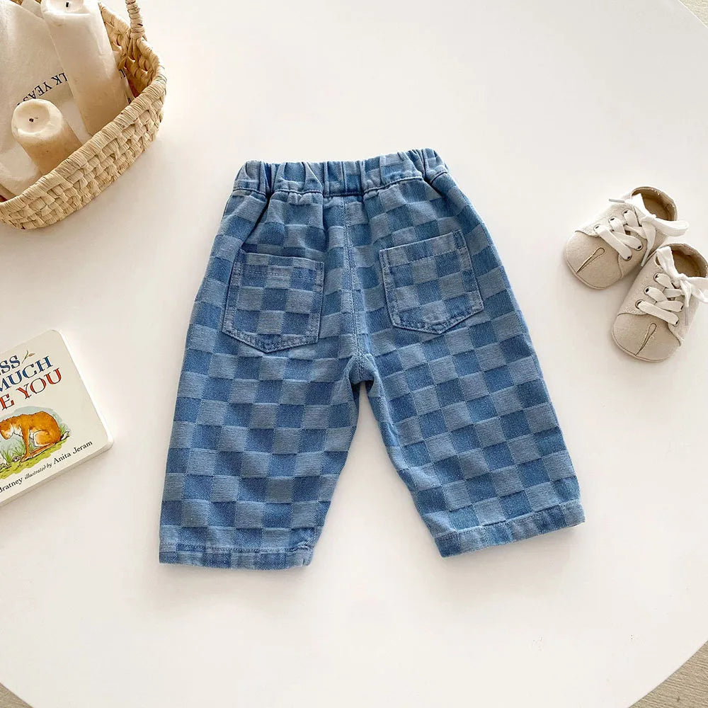 MILANCEL 1-5Y Children Jeans Boys Denim Pants Mid Waist Girls Trousers Fashion Kids Plaid Pants - TiniLoom