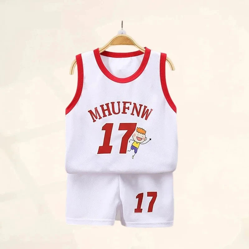 Children's Sets Summer Children Sleeveless T-shirt Shorts Set Quick-drying Outdoor Tank Top Shorts Sets Boys Sport Basketball Tr - TiniLoom