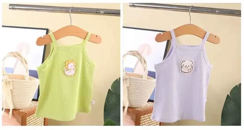 Baby Girls T-shirts for Kids Summer Sleeveless Knitted Tops Vest Outfits Girls Cute Halter Tops Tees Children Clothing 1-12 Year - TiniLoom