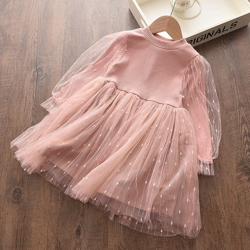 Melario New Fall Baby Girl Cute Costume Children Girls Mesh Cotton Dress Long Puff Sleeve Princess Dresses Spring Girls Dress - TiniLoom