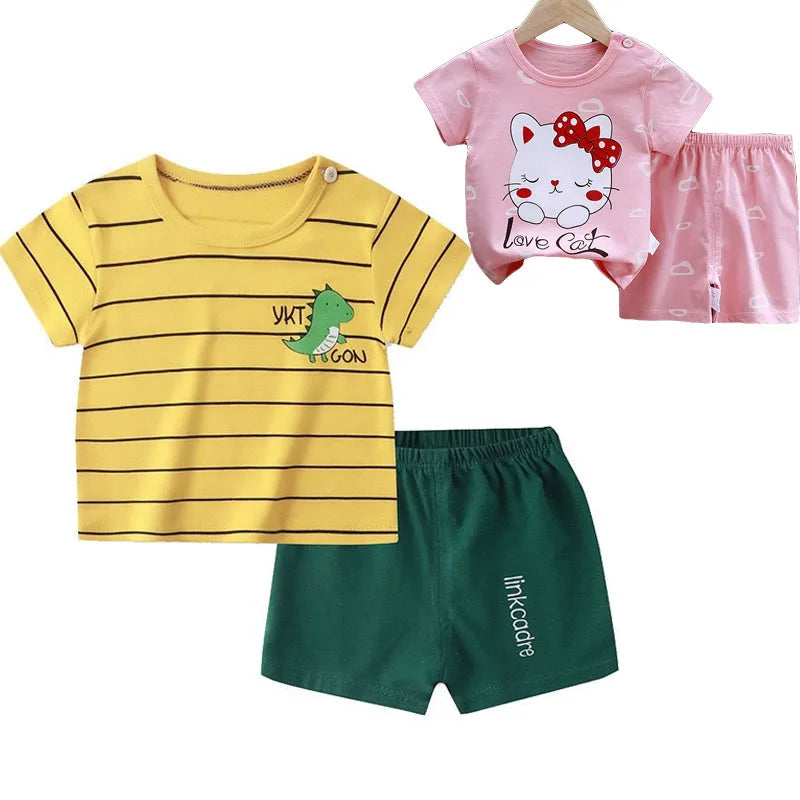 Kids Cartoon Clothing Sets Summer Fashion Short Sleeve Suits Boys Girls T-Shirts+Shorts 2Pcs Children Outfits 0-6 Years - TiniLoom