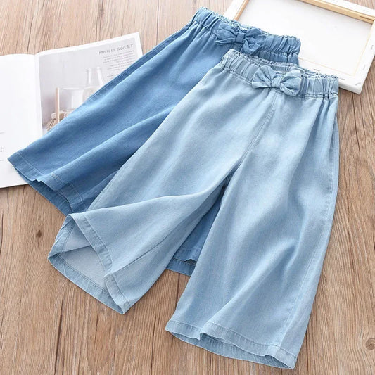 2025 New Fashion Children Wide Leg Pants Summer Casual Thin Chiffon Cropped Trousers For Teenager Girls Clothes 2 4 6 8 10 Years - TiniLoom