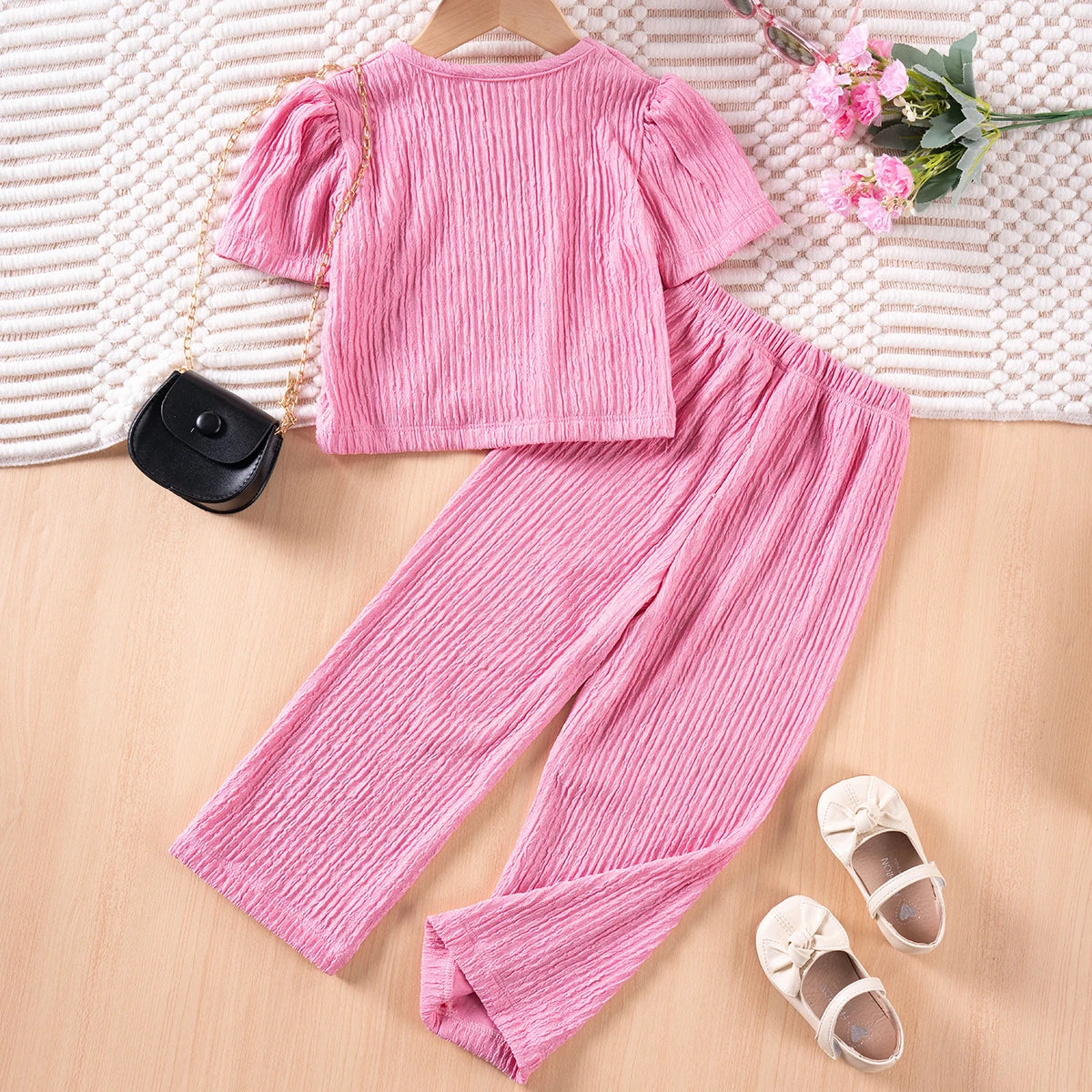 Girls Solid Color Suspenders Summer Suspenders Ruffles + Wide Leg Pants 2 Pieces Dress Set White Cute Elegant Baby Clothes - TiniLoom