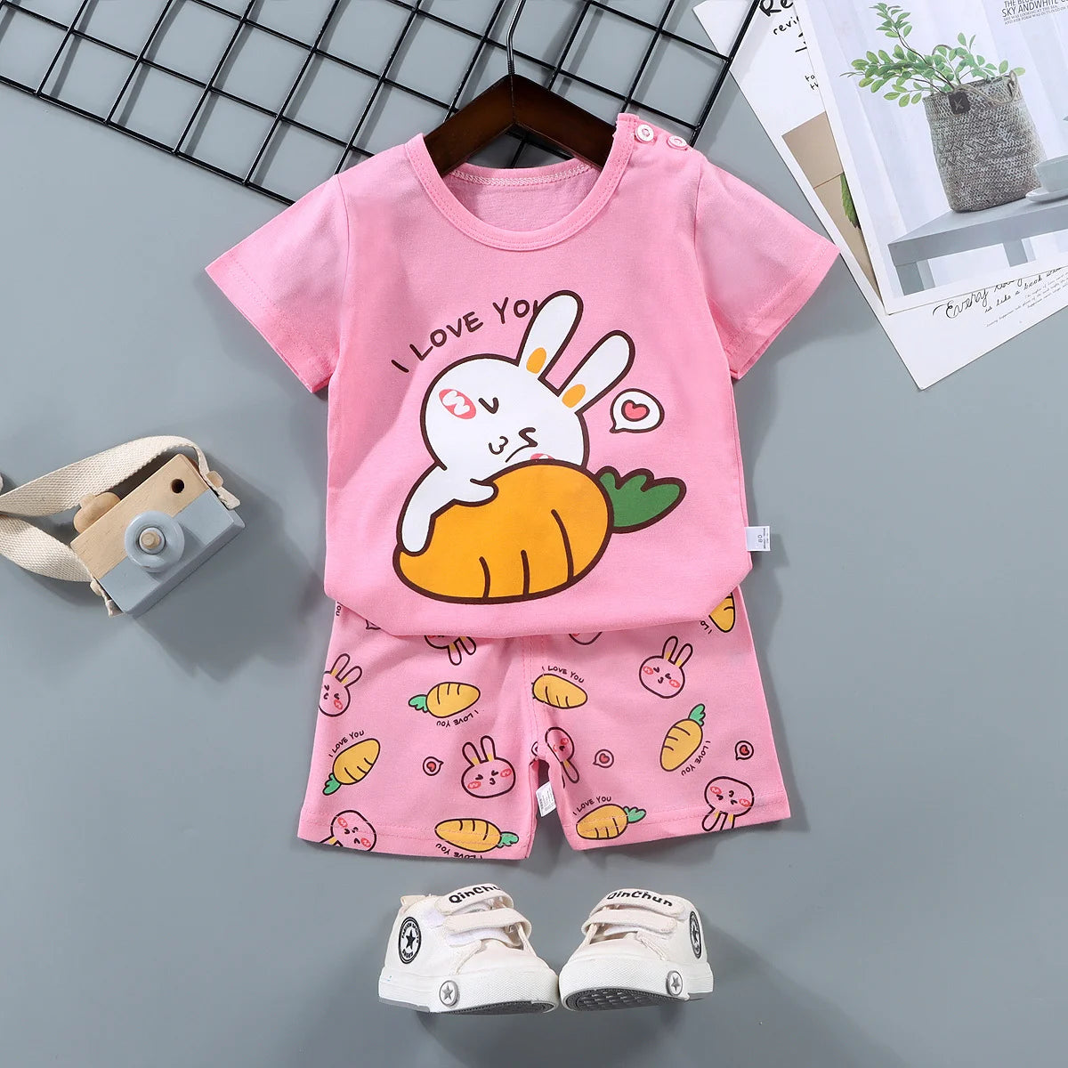 Fashion Kids Clothes Boys Girls Sets Top Shorts 2PCS 100% Cotton Soft Summer Children Baby Cloths T-shirt Shorts Toddler Suit - TiniLoom