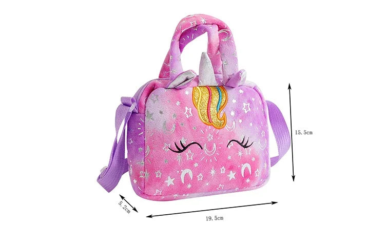 Plush Unicorn Crossbody Bag for Girls Kids Shoulder Purse Cute Student Gift Pencil Case Coin Wallet Travel Accessory - TiniLoom