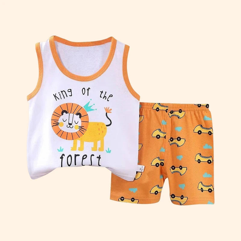 Children Sets Kids Vest Suit 2PCS Set Summer Cotton T-Shirt Girl Shorts Clothes Children Boys Girls Sleeveless Suit Wear Cloth - TiniLoom