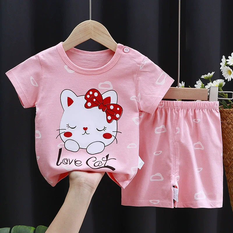 Kids Cartoon Clothing Sets Summer Fashion Short Sleeve Suits Boys Girls T-Shirts+Shorts 2Pcs Children Outfits 0-6 Years - TiniLoom