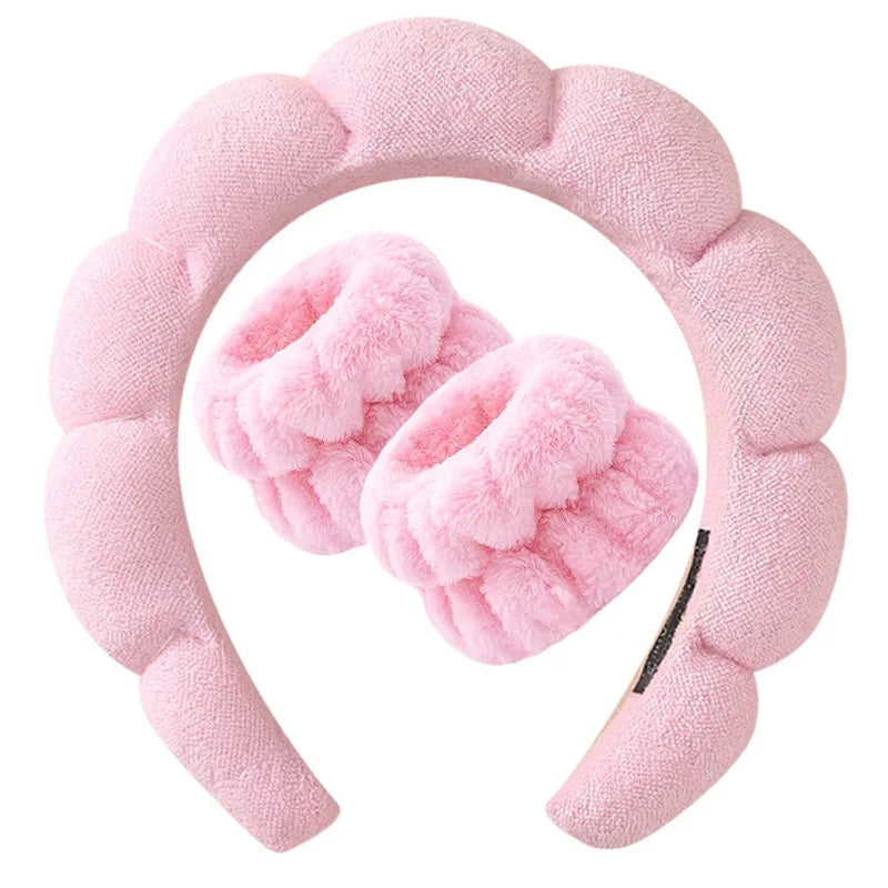 3Pcs Wash Face Headband for Women Sponge Headbands Wrist Strap Makeup Bubble Soft Hairband Girls Hair Accessories Headwear - TiniLoom