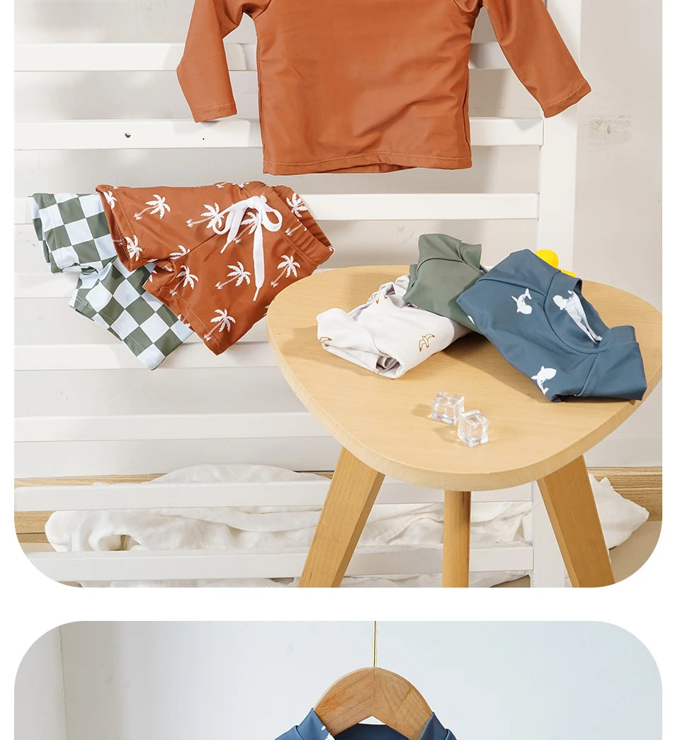 Kangobaby #My Soft Life# 2pcs Set Boys Swimsuits Cool Print Summer Baby Swimwear Beach Surfing - TiniLoom