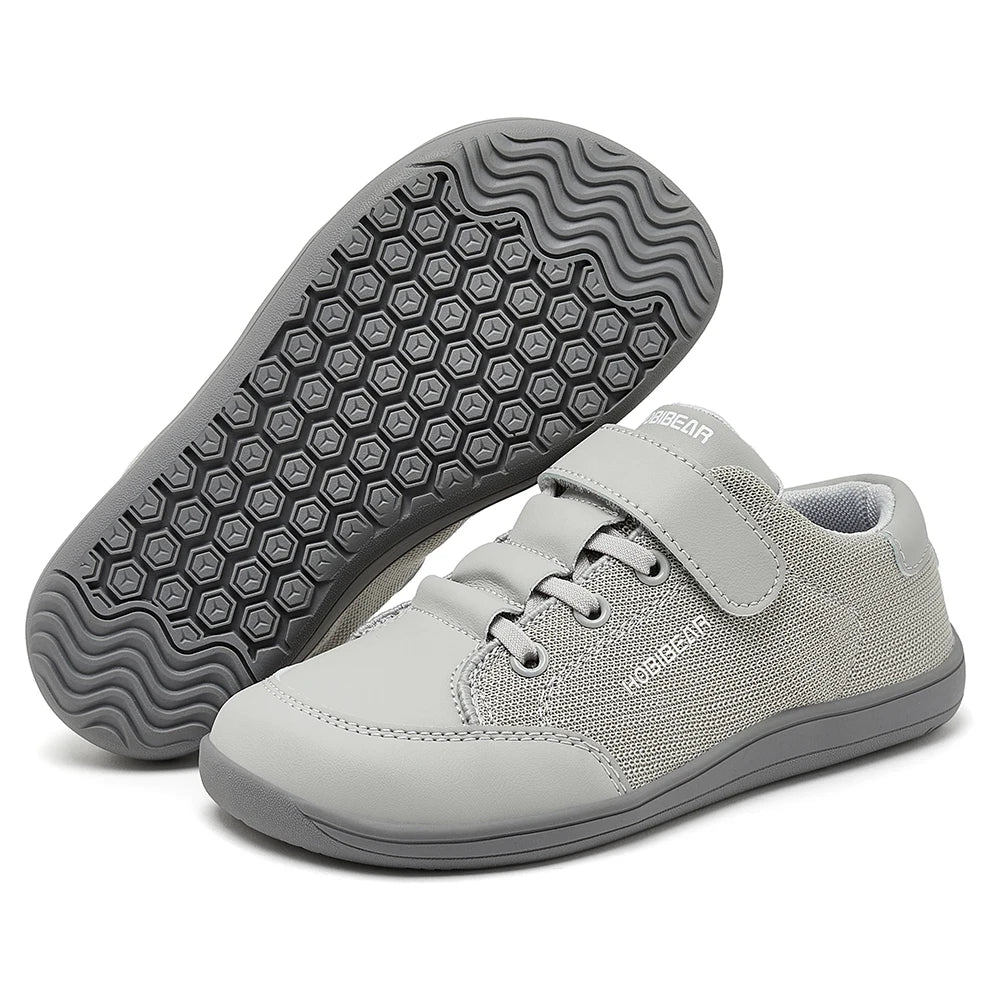 HOBIBEAR Kids Wide Toe Barefoot Shoes Boys Girls  Minimalist Sneakers Lightweight Hook Loop Mesh Artificial Leather Shoes - TiniLoom