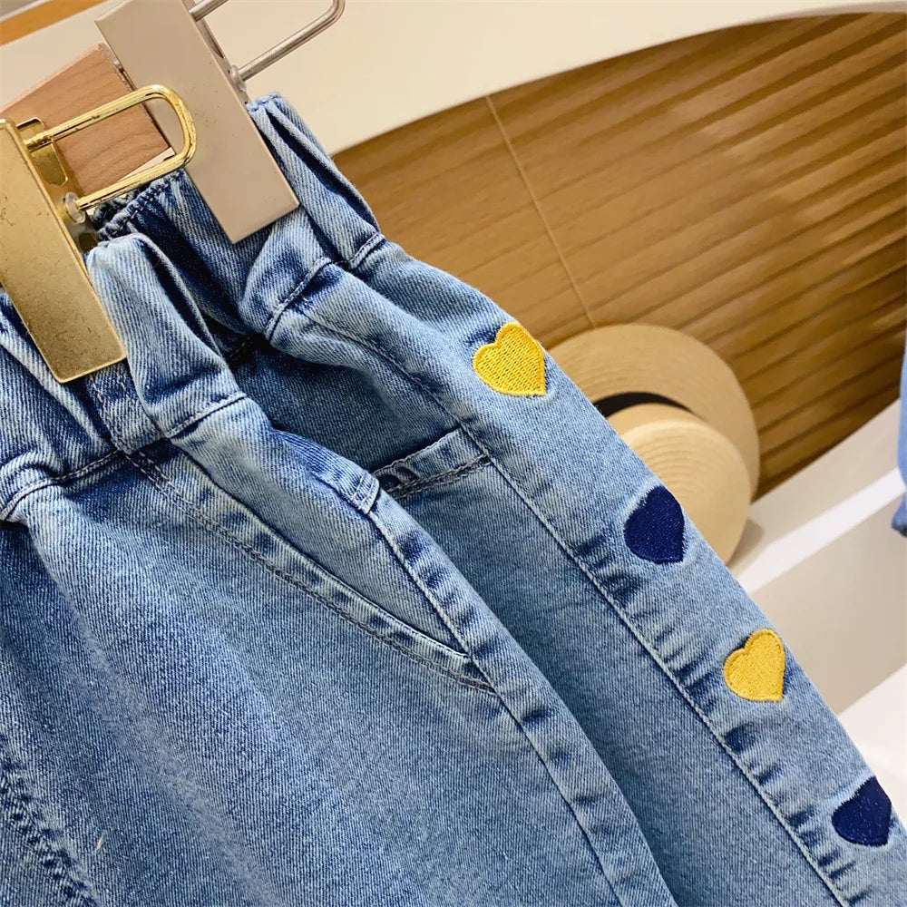 Ambroidered Flower Girl Jeans Baby Boy Kids Jeans Girl Pants Daduhey Wide Leg Pants Harem Trousers Clothes Bottoms - TiniLoom