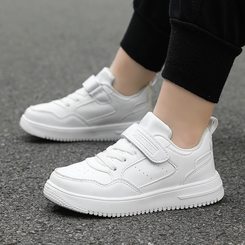 Children Sneaker Boys Casual Shoes Black Leather Flat Student Walking Shoes Non-slip Girl Lightweight Sports Tennis Footwear - TiniLoom