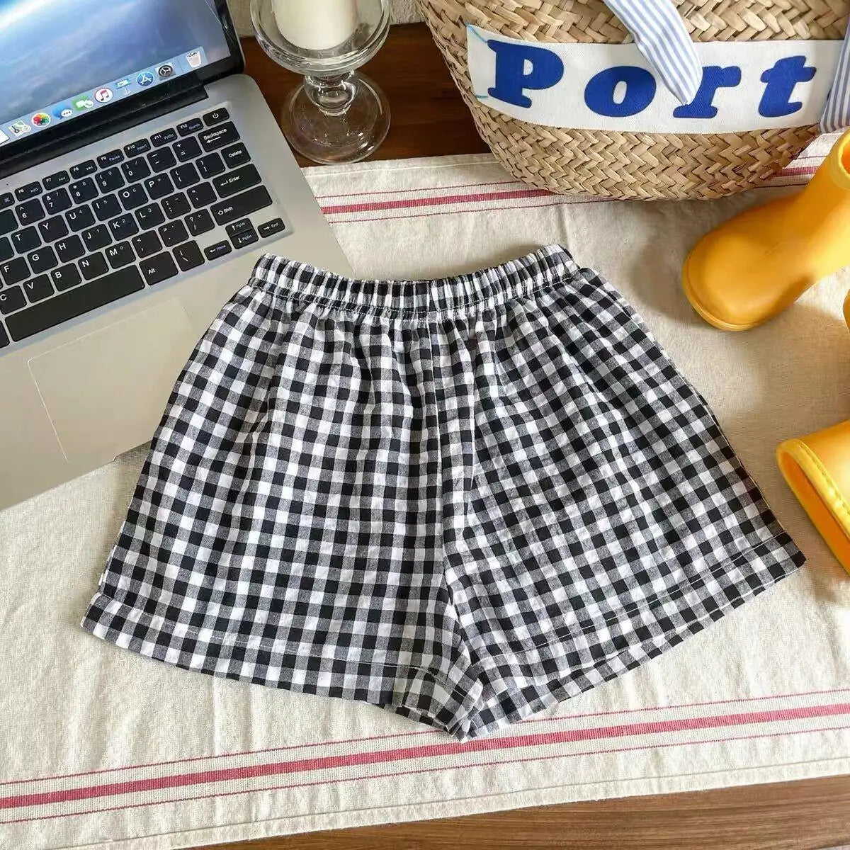 Child Plaid Shorts New Style Casual Sports Pants Loose Thin Versatile Home Pants Summer Boys Girls Cute Fashion Beach Shorts - TiniLoom