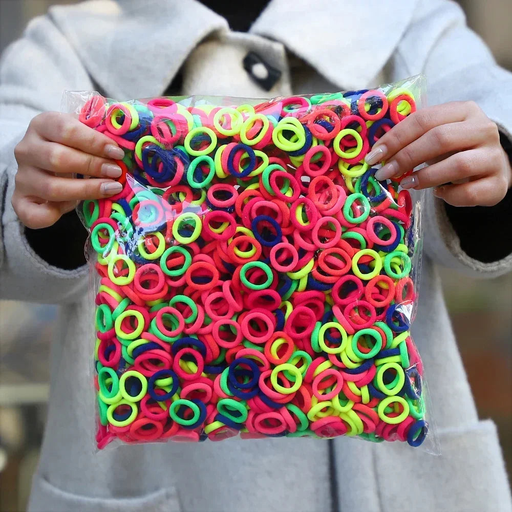 50Pcs/bag Colorful Basic Nylon Ealstic Hair Ties for Girls Ponytail Hold Scrunchie Rubber Band Kid Fashion Hair Accessories - TiniLoom