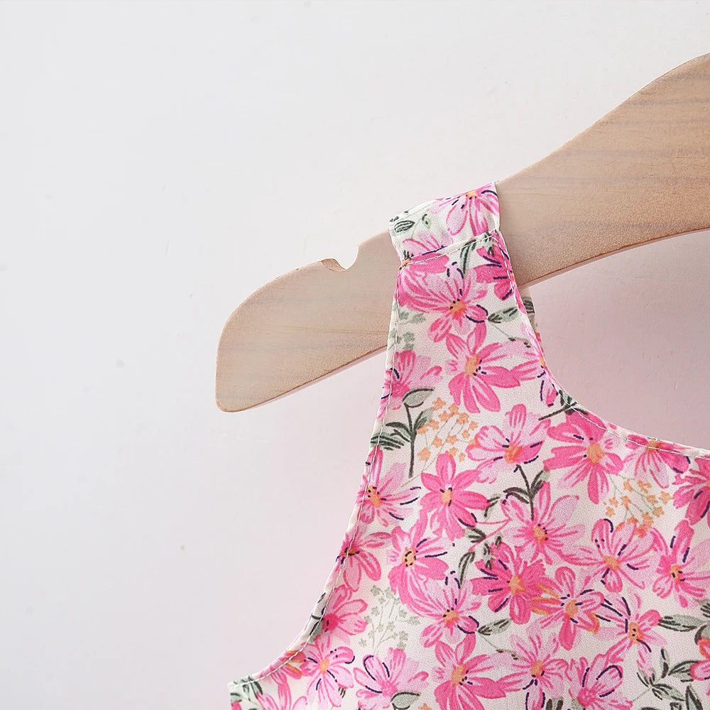 Summer 2-Piece Baby Dress+Sun Hat Bow Strap Floral Baby Girl Dress Soft And Comfortable Children'S Clothing - TiniLoom