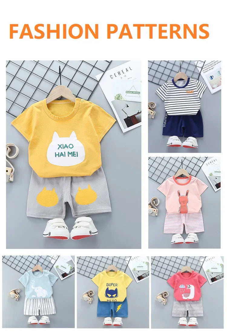 2PCS Children's Sets mother Kids Clothes Boys Girl T-shirt Shorts Summer Cotton Short sleeve Baby Children Clothing Toddler Suit - TiniLoom