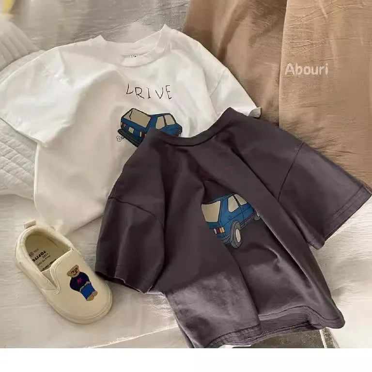 Solid Color Prnted Short Sleeve Tees Summer Clothing Boys Loose Casual O-neck T-shirts Children's Clothes Baby Boy T Shirts Tops - TiniLoom