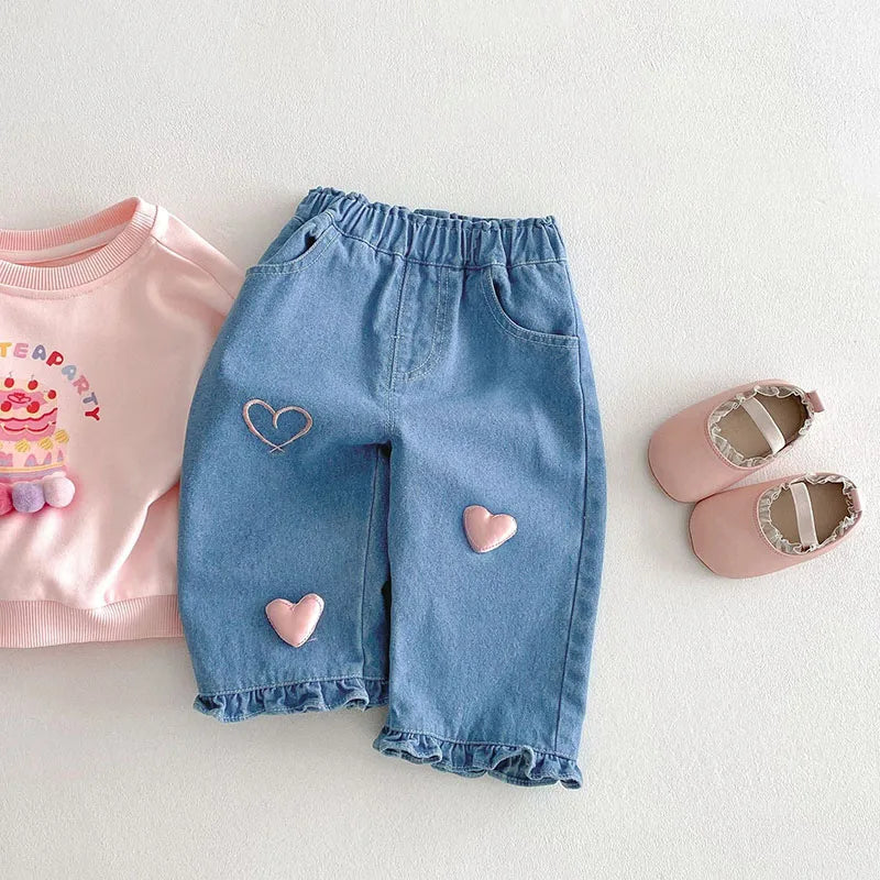 MILANCEL New Spring Kids Jeans 0-5T Baby Cute Three Dimensional Love Trousers Children Girls Thin Style Denim Blue Pants - TiniLoom