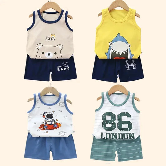 Children Sets Kids Clothes Boys Girls Vest Suit  Summer Children's Clothing baby Cotton T-Shirts Shorts Tank Top Sleeveless - TiniLoom