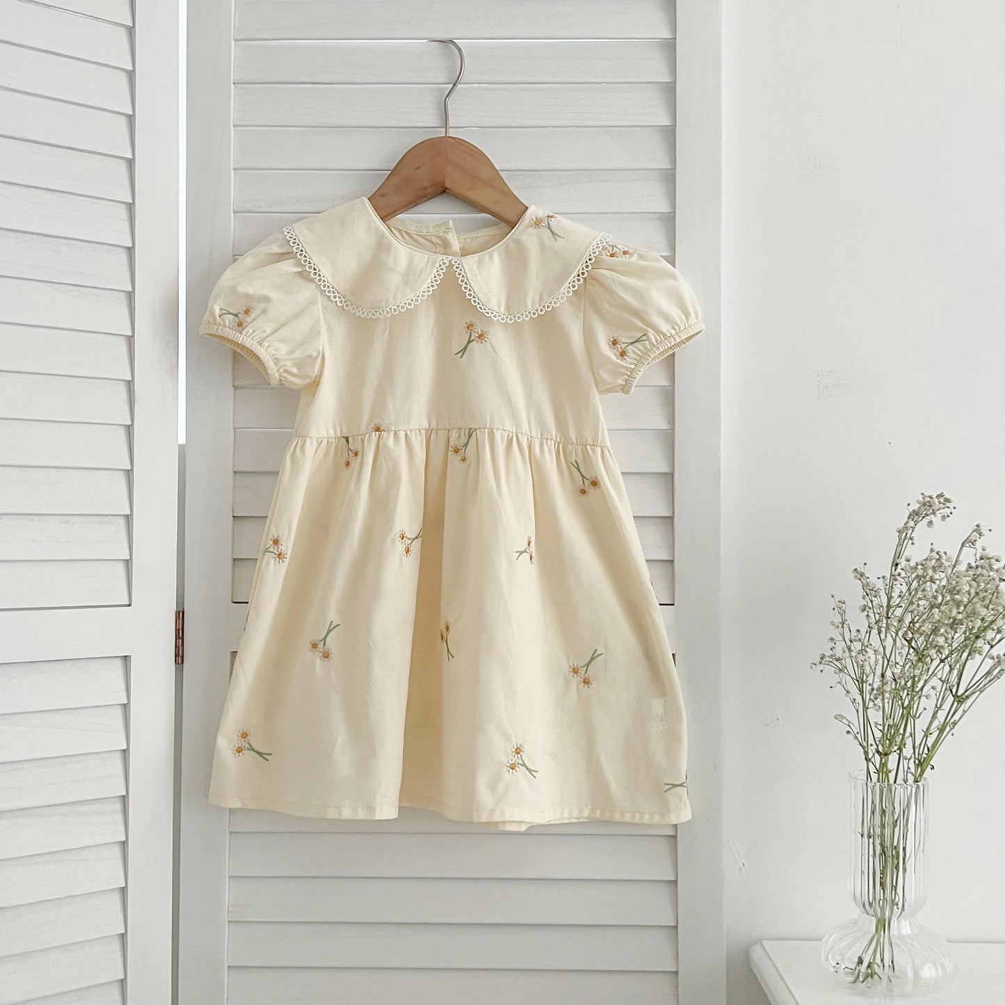 Infant Baby Girls Lace Collar Dress Rompers Sisters Clothes Kids Girls Embroider Flower Princess Dress Family Clothes Rompers