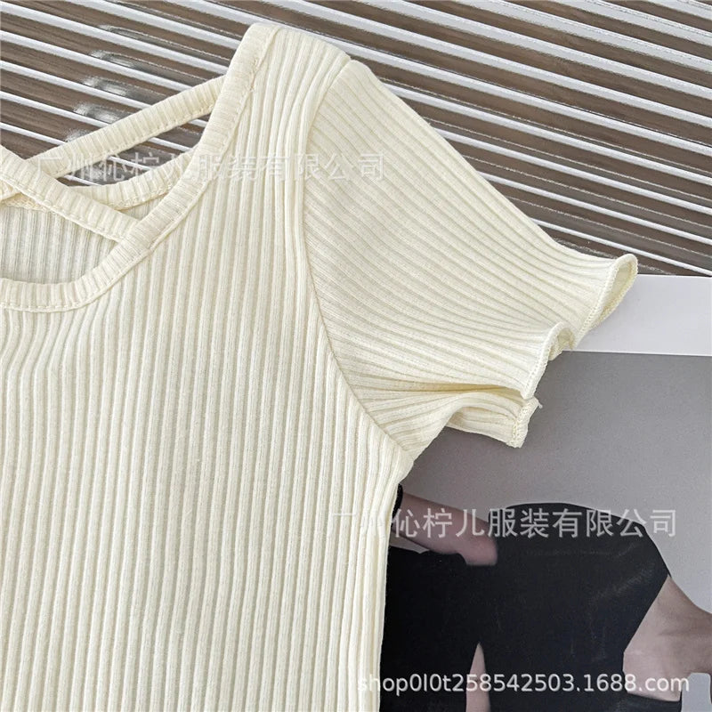 Girls T-Shirt Summer Children Short Sleeved Thin Soft Tops Simple Solid Color Casual Kids Clothing 2-6 Years Sweet Shirtthing - TiniLoom