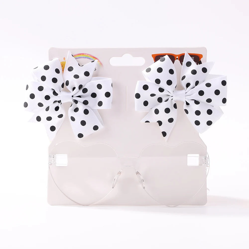 3Pcs/Pack Solid Dot Hair Bows Clip Girls Boutique Bowknot Hair Clips Kids Colorful Heart Sun Glasses Children Hair Accessories - TiniLoom