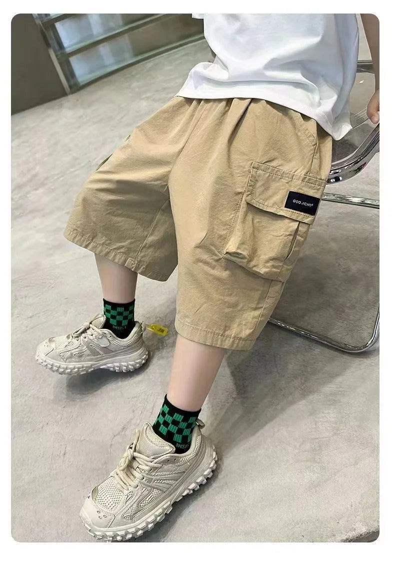 New Summer Teenage Short Boys Pants 3-14 Years Old Big Pocket Trousers For Kids Children Birthday Present - TiniLoom
