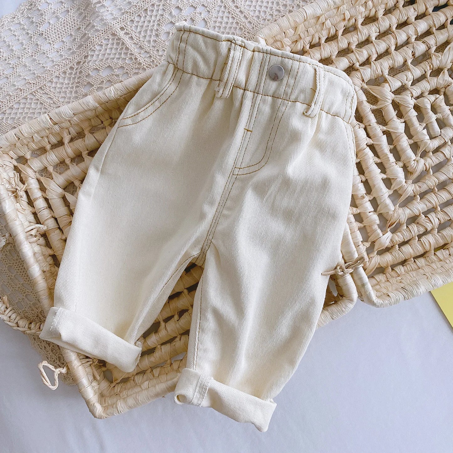 Baby Solid Color Jeans 0-3 Years Old Baby Spring Dress Girls Korean High Waist Casual Pants Boys Pants - TiniLoom