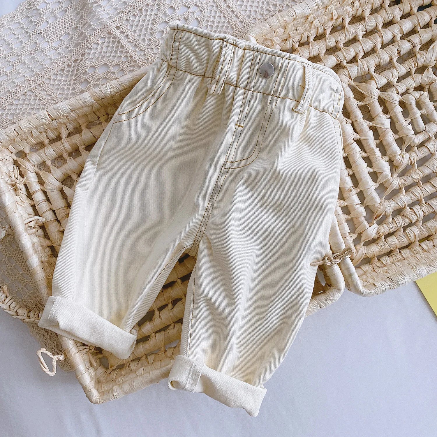 Baby Solid Color Jeans 0-3 Years Old Baby Spring Dress Girls Korean High Waist Casual Pants Boys Pants - TiniLoom