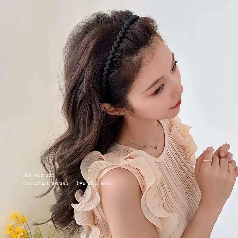1Pc Fashion Wave Headbands for Women Solid Color Toothed Non-slip Hair Bands Girl Face Wash Sports Hairbands Hair Accessories - TiniLoom