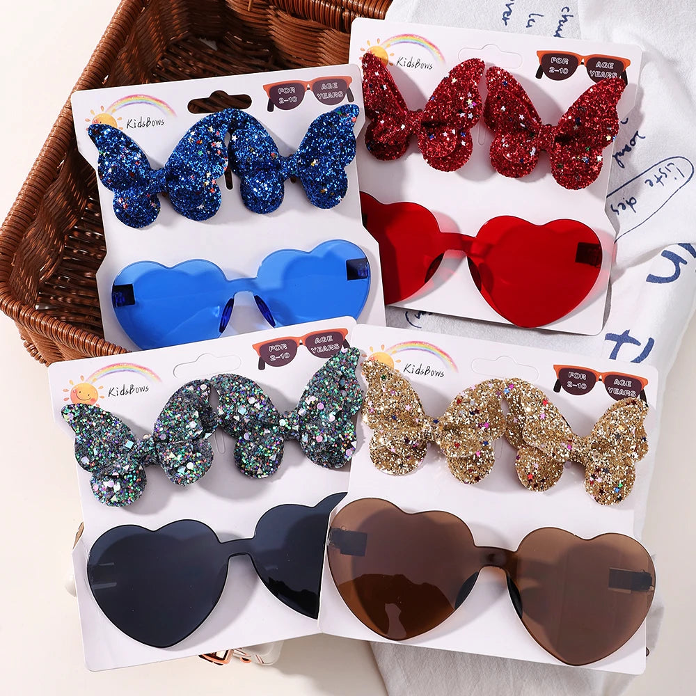 BABY BOWS Butterfly Hairclip Set for Kids Lovely Glasses Accessories Fashion Party Girls Dress Hairpins Headband Gift Set