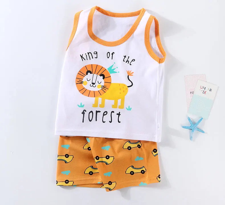 Children Sets Kids Vest Suit 2PCS Set Summer Cotton T-Shirt Girl Shorts Clothes Children Boys Girls Sleeveless Suit Wear Cloth - TiniLoom
