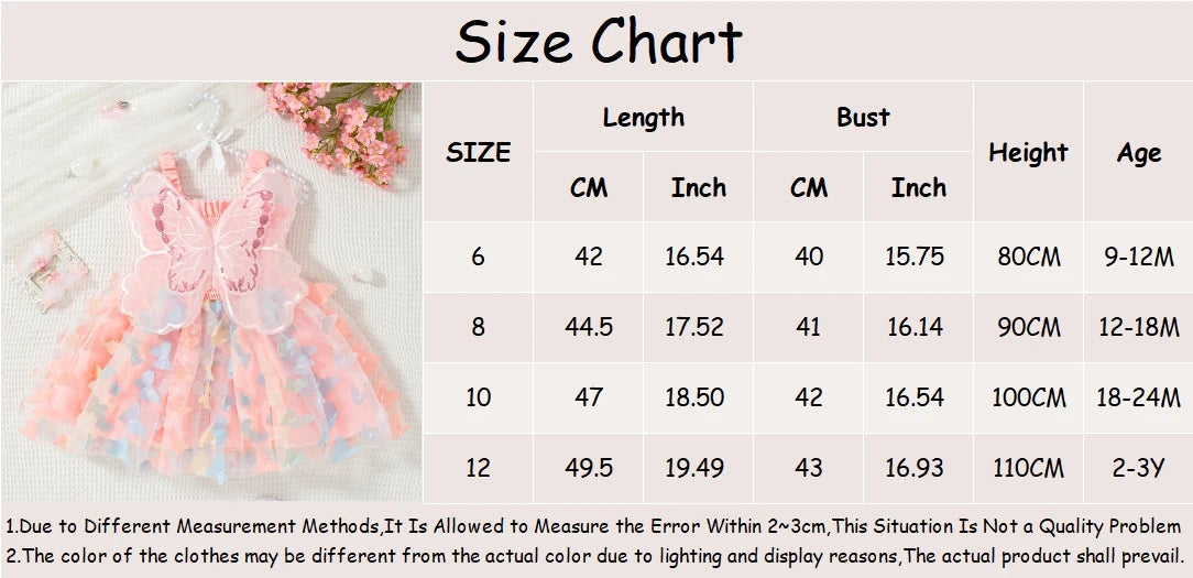 Baby Girl Dress Summer Butterfly Mesh Suspender Girl Dress Cute Back Wings Girl Wedding Flower Girl Dress - TiniLoom