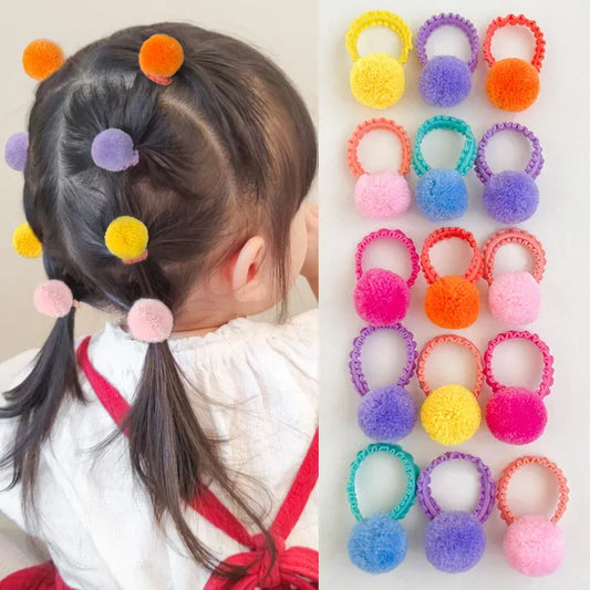 20Pcs Girls Colorful Plush Ball Elastic Hair Bands Kids Hair Ropes Ties Ponytail Rubber Bands Headwear Hair Accessories Gift - TiniLoom