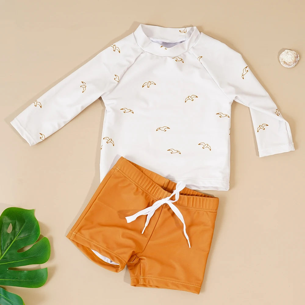 Kangobaby #My Soft Life# 2pcs Set Boys Swimsuits Cool Print Summer Baby Swimwear Beach Surfing - TiniLoom