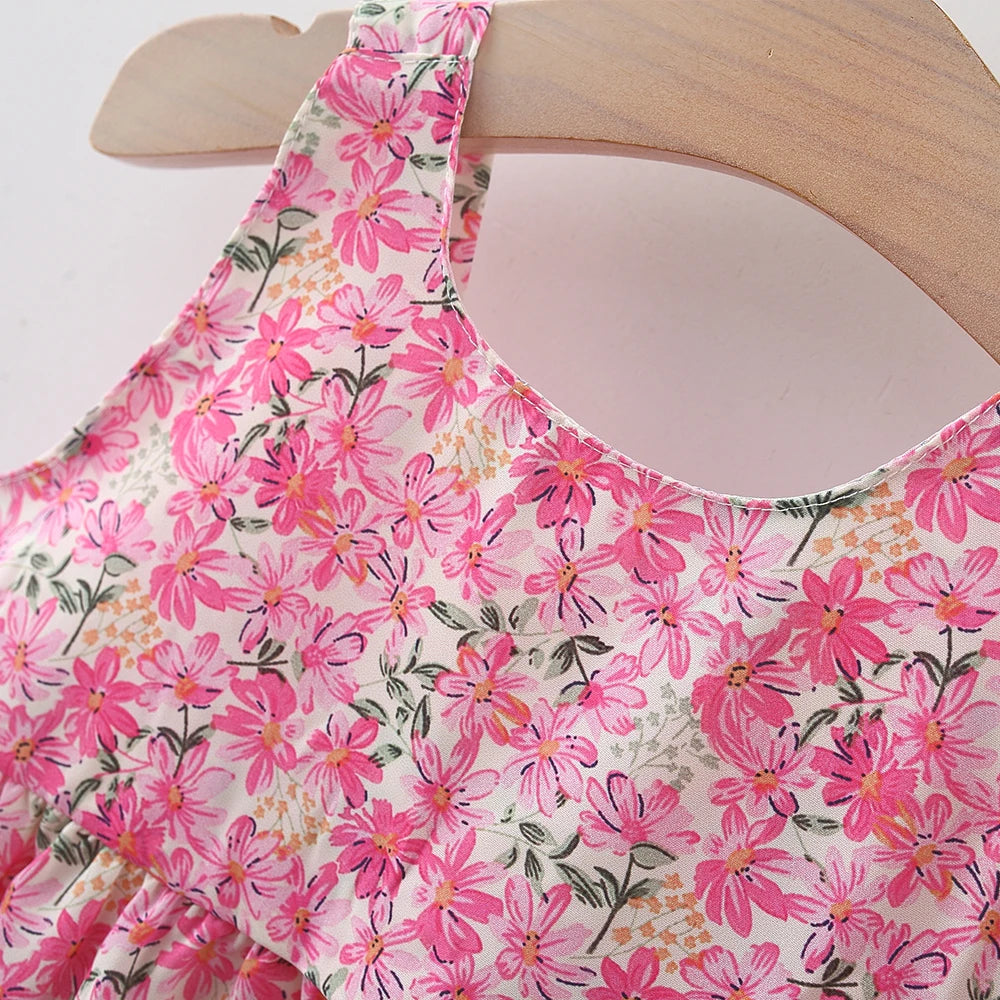 Summer 2-Piece Baby Dress+Sun Hat Bow Strap Floral Baby Girl Dress Soft And Comfortable Children'S Clothing - TiniLoom