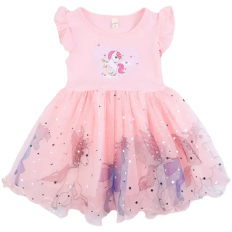 Girls Clothes 2025 New Summer Princess Dresses Flying Sleeve Kids Dress Unicorn Party Baby Dresses for Children Clothing 1-6Y - TiniLoom