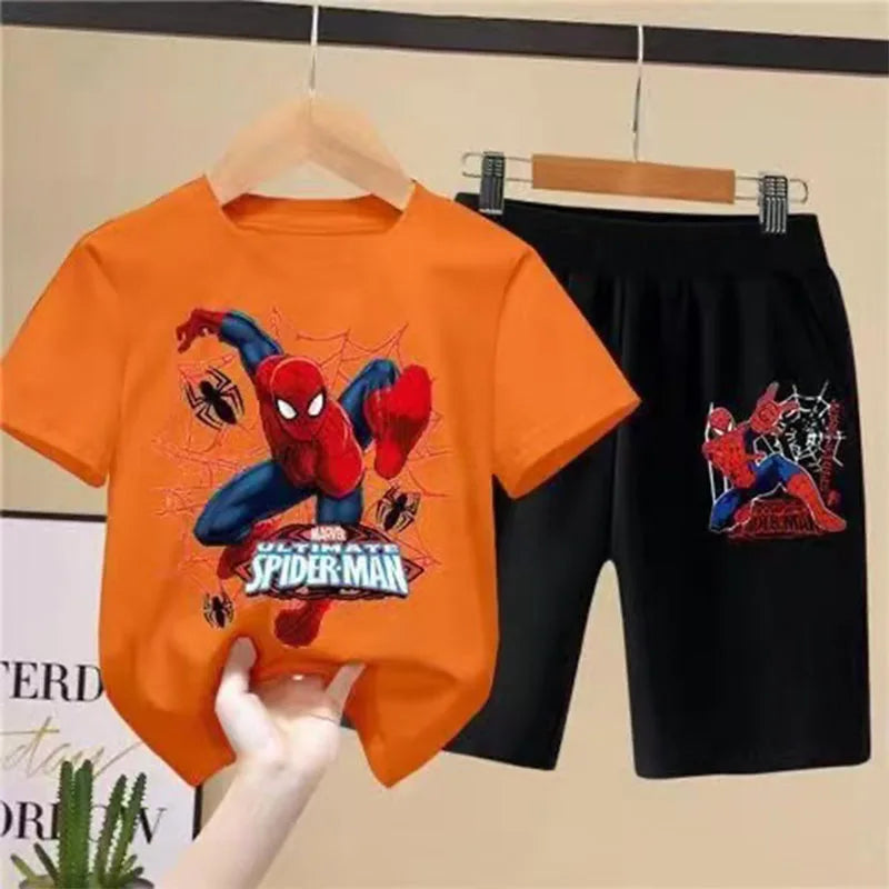 Children'S T-Shirts Spider-Man Set Aoger Spiderman Boys Summer Trend Baby Short Sleeve Shorts Two-Piece Set Kids Outfits Gifts ﻿ - TiniLoom