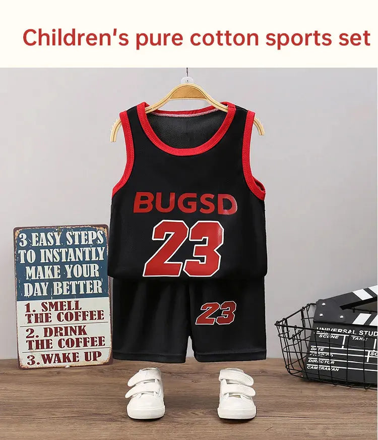 Children's Sets Summer Children Sleeveless T-shirt Shorts Set Quick-drying Outdoor Tank Top Shorts Sets Boys Sport Basketball Tr - TiniLoom