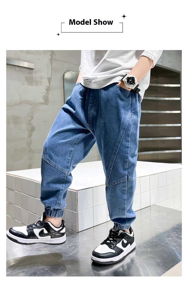 Big boy jeans, children's clothing, casual fashion, cool children's pants, boys' pants, boys' Baggy summer clothing, teenagers - TiniLoom