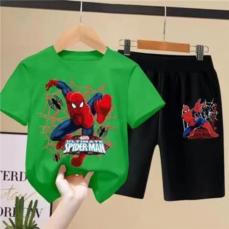 Children'S T-Shirts Spider-Man Set Aoger Spiderman Boys Summer Trend Baby Short Sleeve Shorts Two-Piece Set Kids Outfits Gifts ﻿ - TiniLoom