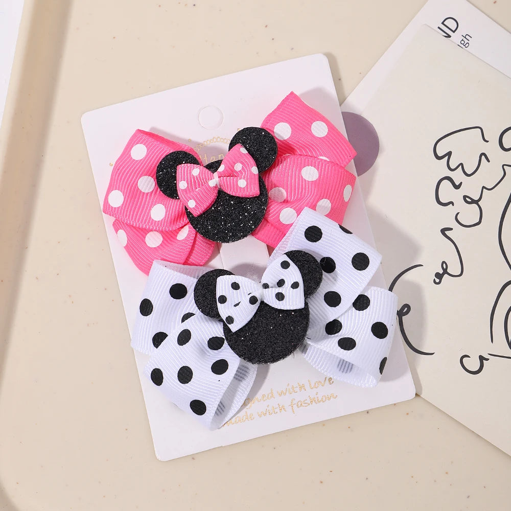 2pcs/Set Grils Lovely Polka Dot Bow Hair Clips for Hair Toddler Cartoon Hairpins Baby Boutique Hair Accessories - TiniLoom