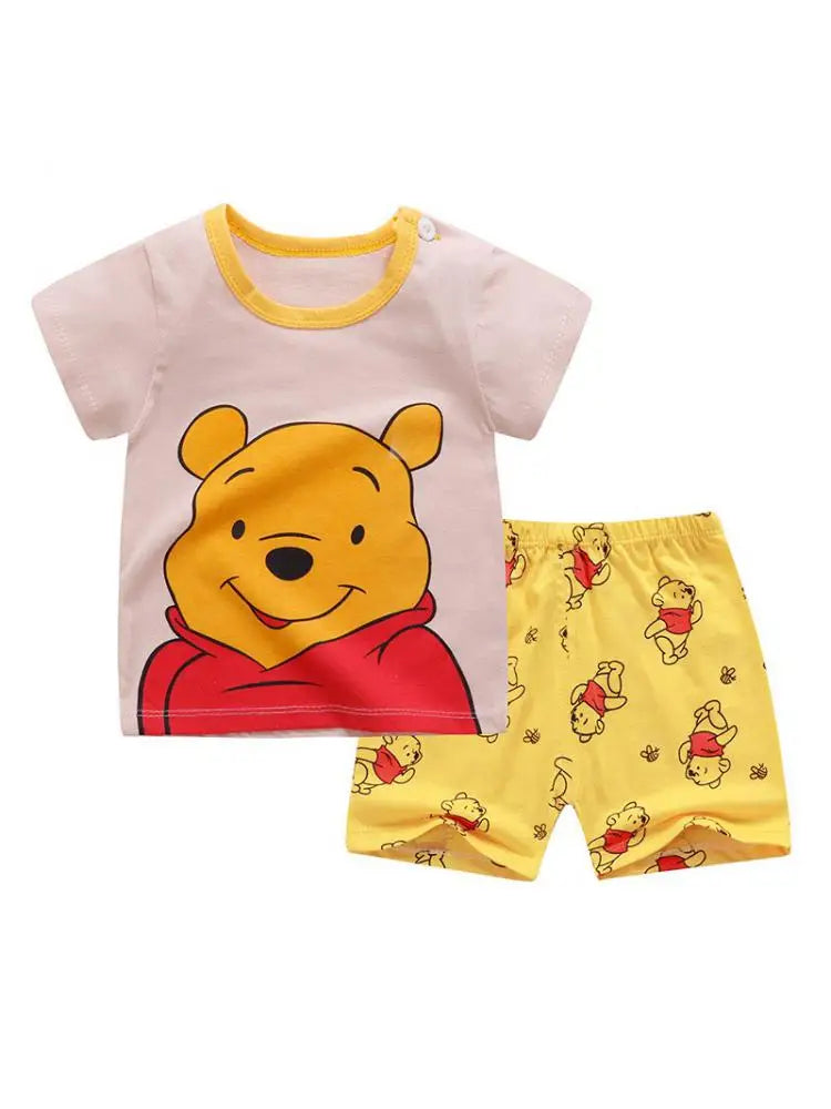 Winnie Pooh Cute Children Tracksuit Summer Clothing Cartoon Fashion Baby Boys Short Sleeved Suit T-shirt + Shorts 2piece Set - TiniLoom