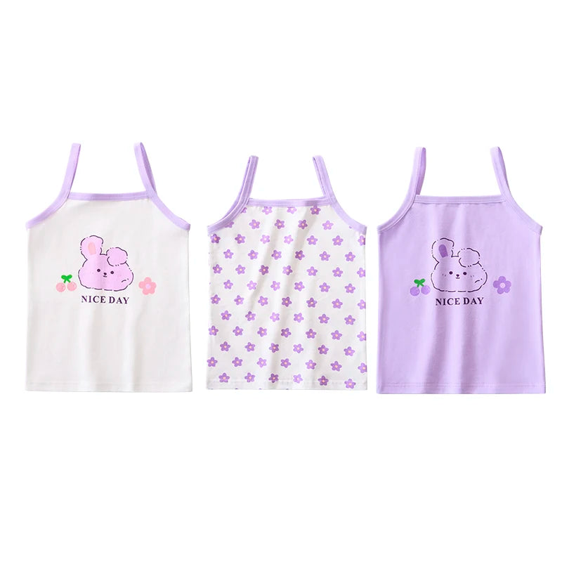 3pcs/Lot Girl Cotton Singlet Tops Breathable Underwear Tank Kids Quality Undershirts Cute Tank Tops Size 3-10T - TiniLoom
