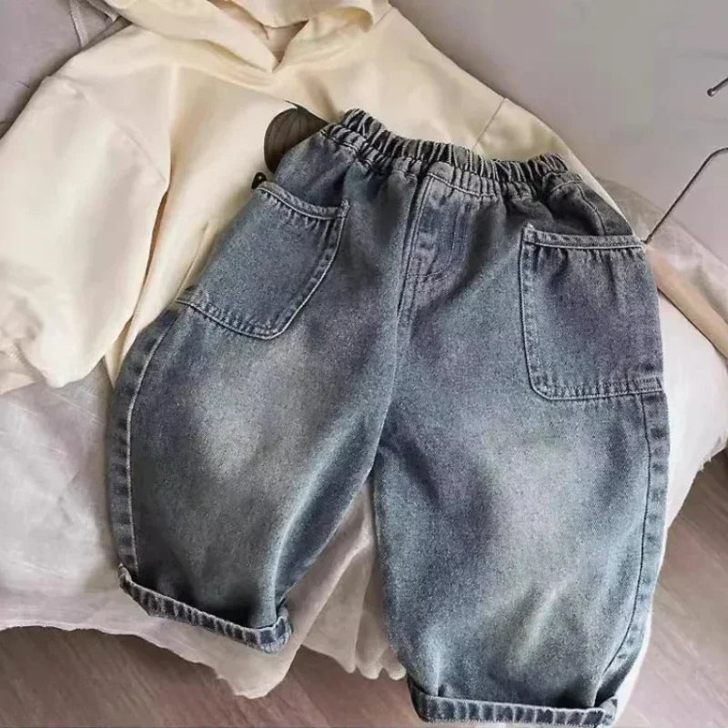2025 Spring and Autumn New Kids pants Fashion solid color Children's straight jeans Boys loose casual denim Trousers - TiniLoom